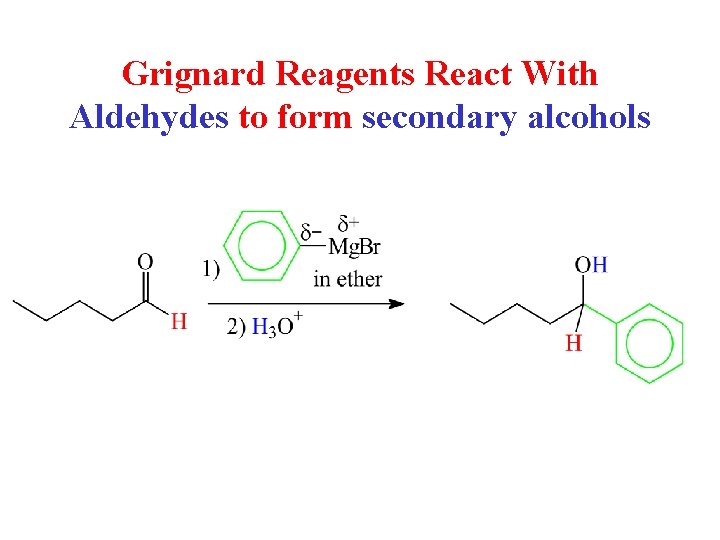 Grignard Reagents React With Aldehydes to form secondary alcohols 