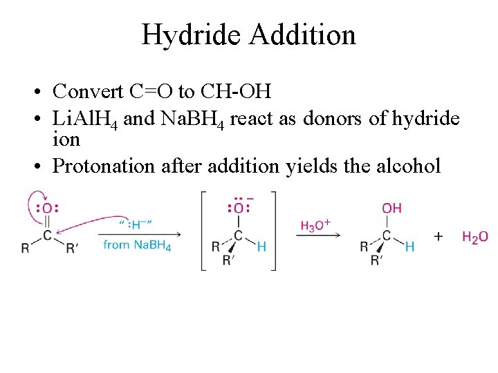 Hydride Addition • Convert C=O to CH-OH • Li. Al. H 4 and Na.