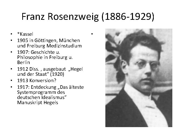 Franz Rosenzweig (1886 -1929) • *Kassel • 1905 in Göttingen, München und Freiburg Medizinstudium