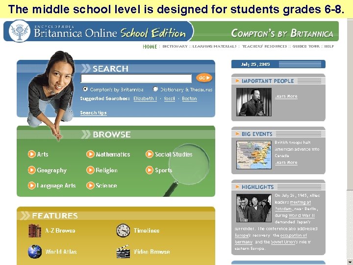 The middle school level is designed for students grades 6 -8. 