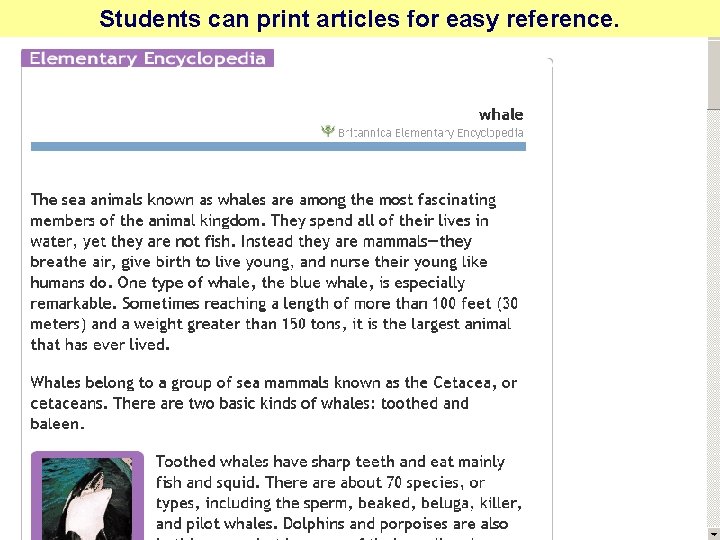 Students can print articles for easy reference. 