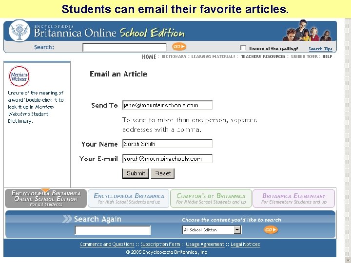 Students can email their favorite articles. 