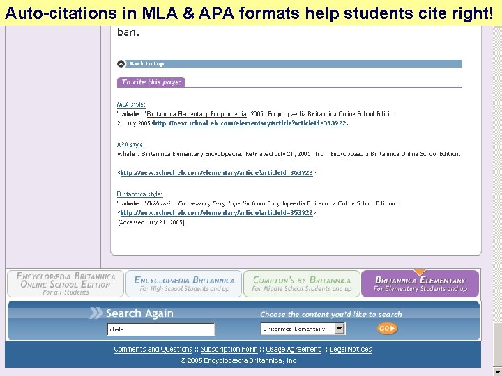 Auto-citations in MLA & APA formats help students cite right! 
