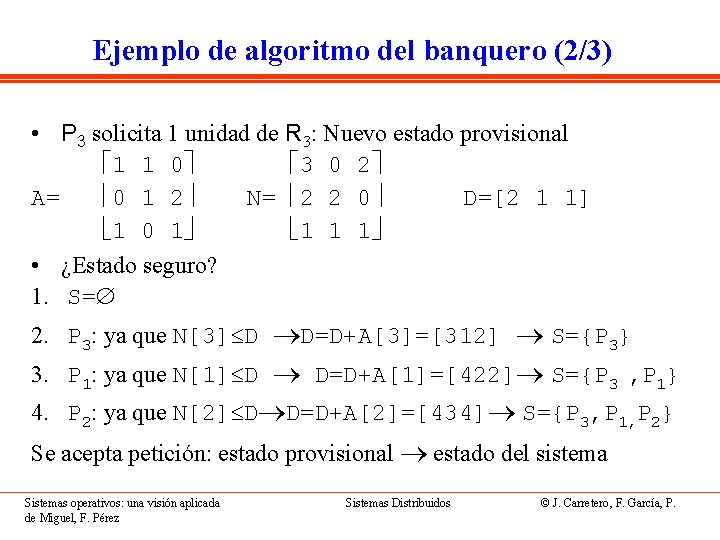 Ejemplo de algoritmo del banquero (2/3) • P 3 solicita 1 unidad de R