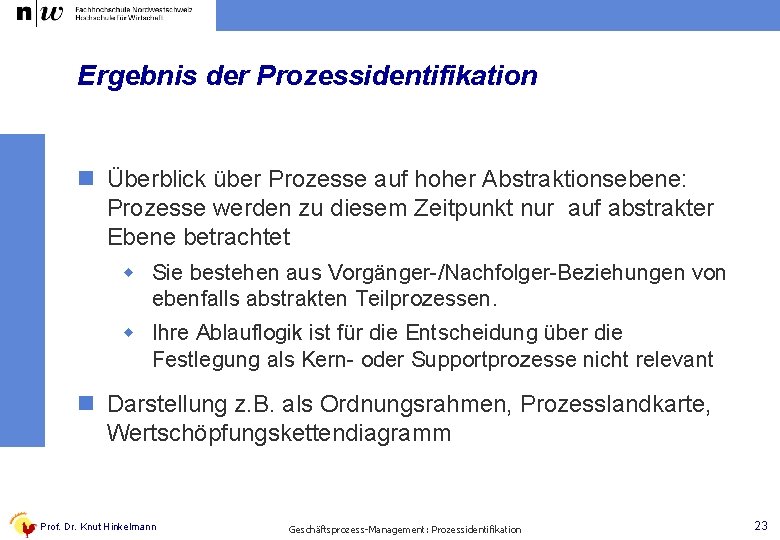 Ergebnis der Prozessidentifikation n Überblick über Prozesse auf hoher Abstraktionsebene: Prozesse werden zu diesem