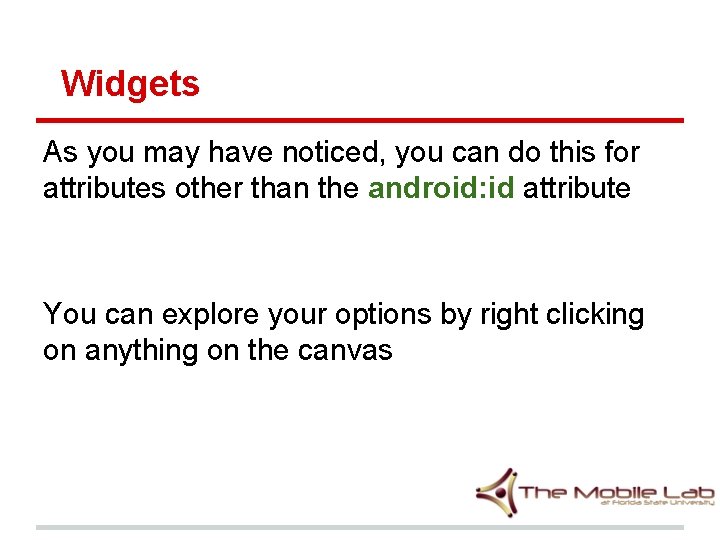 Widgets As you may have noticed, you can do this for attributes other than