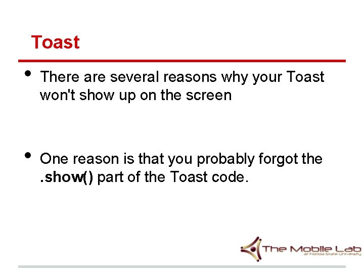 Toast • • There are several reasons why your Toast won't show up on