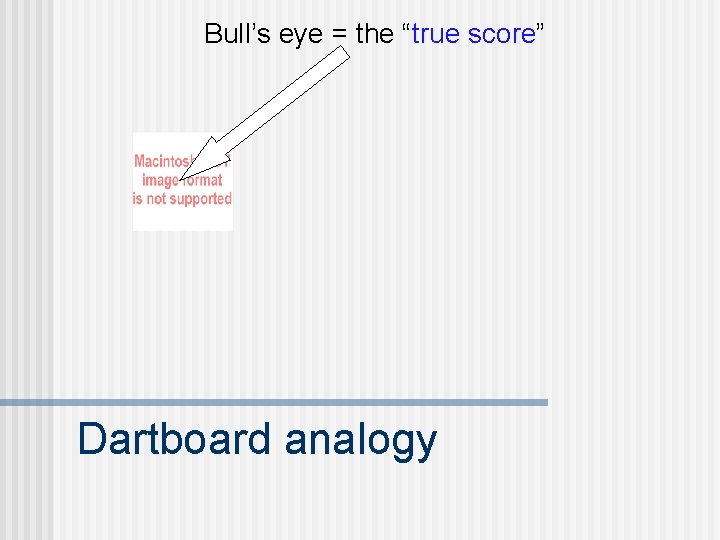 Bull’s eye = the “true score” Dartboard analogy 