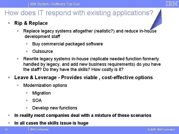 IBM System i Software Top Gun How does IT respond with existing applications? §