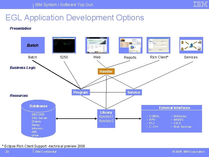 IBM System i Software Top Gun EGL Application Development Options Presentation Batch 5250 Web