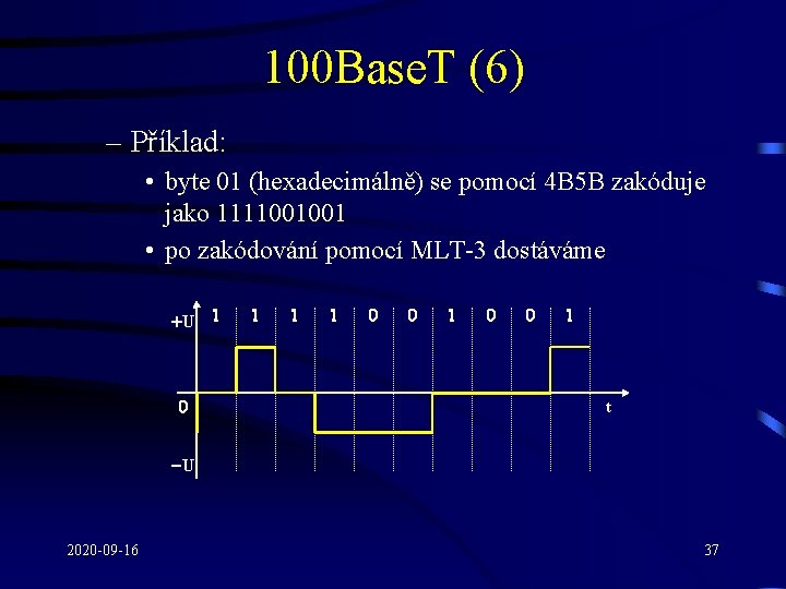 100 Base. T (6) – Příklad: • byte 01 (hexadecimálně) se pomocí 4 B