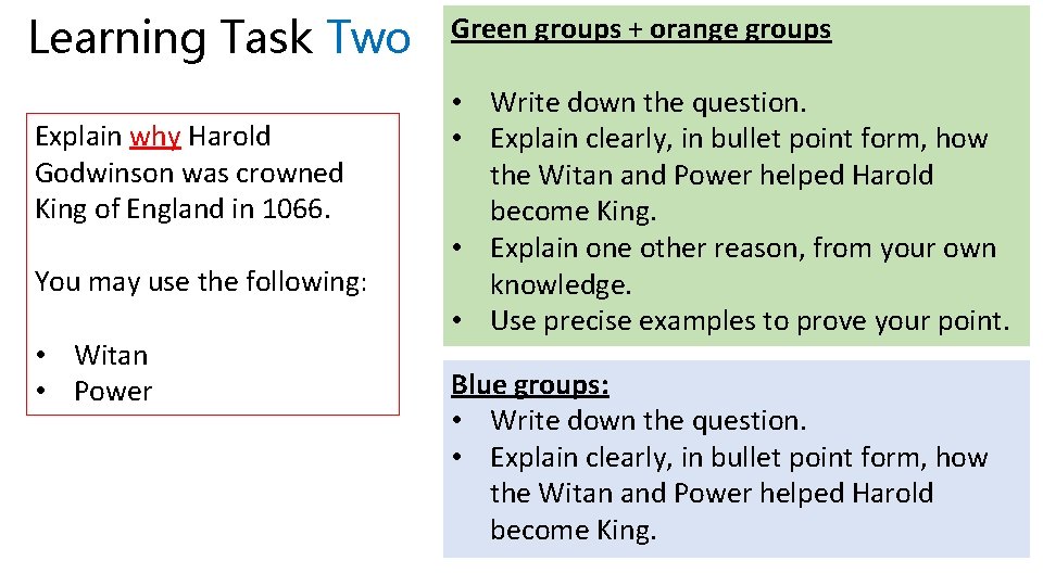 Learning Task Two Explain why Harold Godwinson was crowned King of England in 1066.
