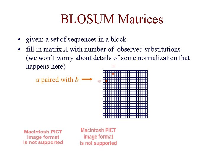 BLOSUM Matrices • given: a set of sequences in a block • fill in