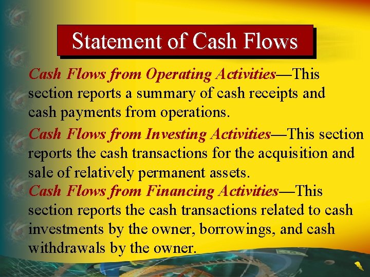 Statement of Cash Flows from Operating Activities—This section reports a summary of cash receipts