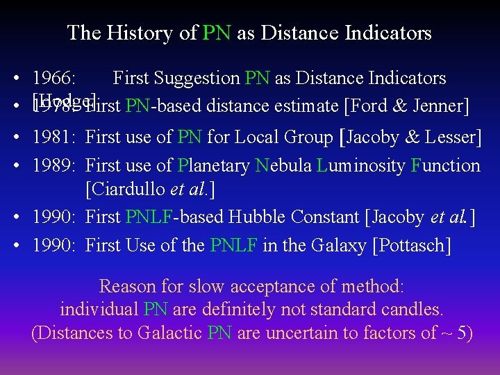 The History of PN as Distance Indicators • 1966: First Suggestion PN as Distance