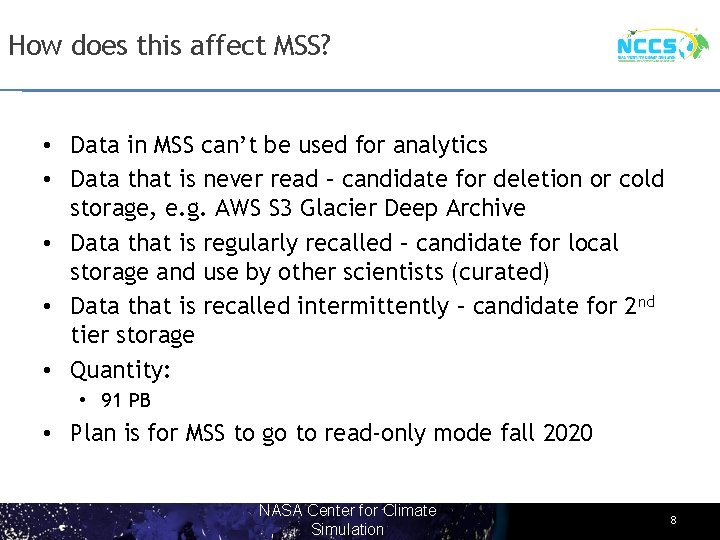 How does this affect MSS? • Data in MSS can’t be used for analytics