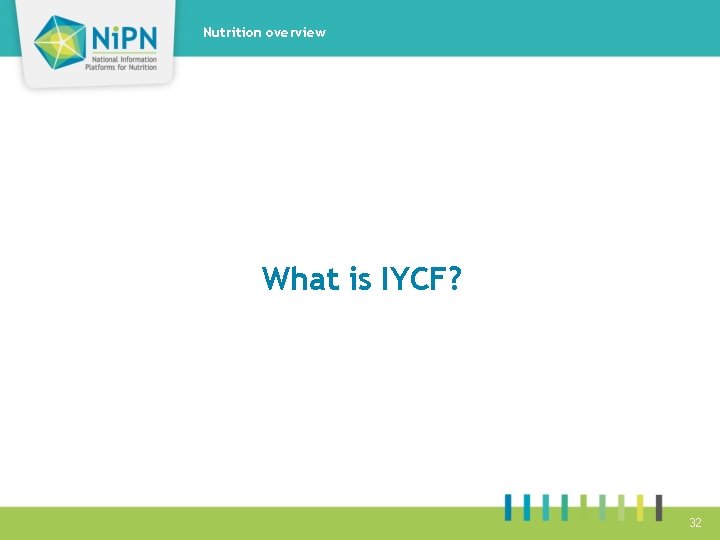 Nutrition overview What is IYCF? 32 
