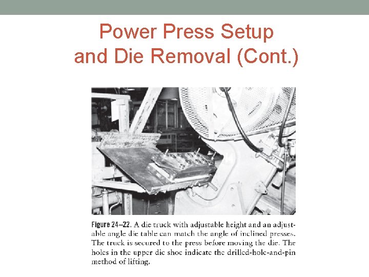 Power Press Setup and Die Removal (Cont. ) 