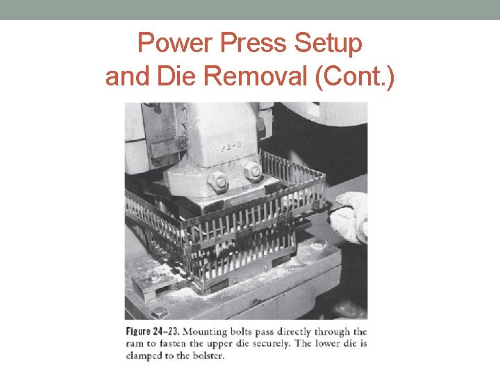Power Press Setup and Die Removal (Cont. ) 