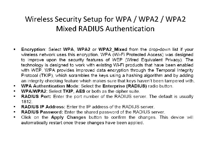 Wireless Security Setup for WPA / WPA 2 Mixed RADIUS Authentication 