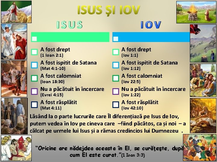 ISUS ȘI IOV ISUS IOV A fost drept A fost ispitit de Satana A