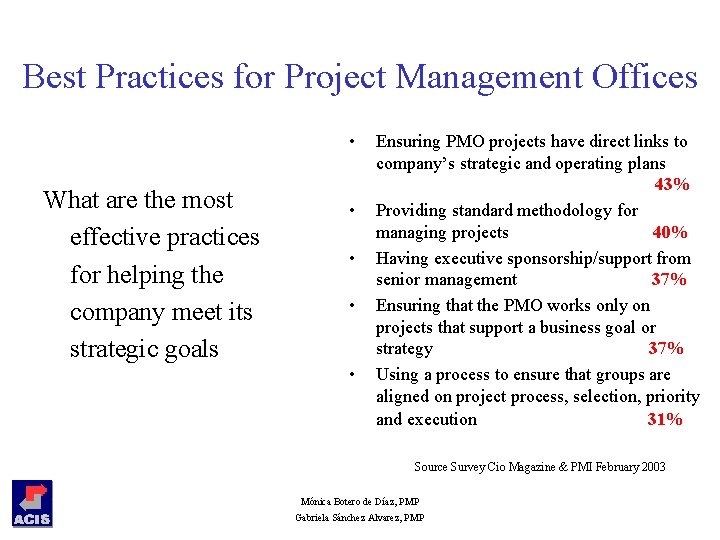 Best Practices for Project Management Offices • What are the most effective practices for