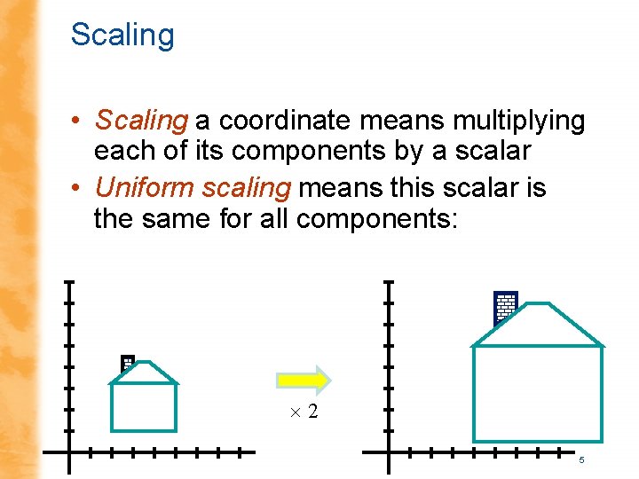 Scaling • Scaling a coordinate means multiplying each of its components by a scalar