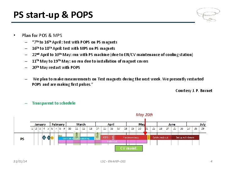 PS start-up & POPS • Plan for POS & MPS – – – “
