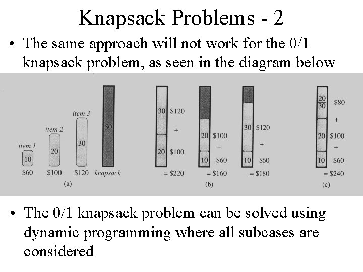 Knapsack Problems - 2 • The same approach will not work for the 0/1