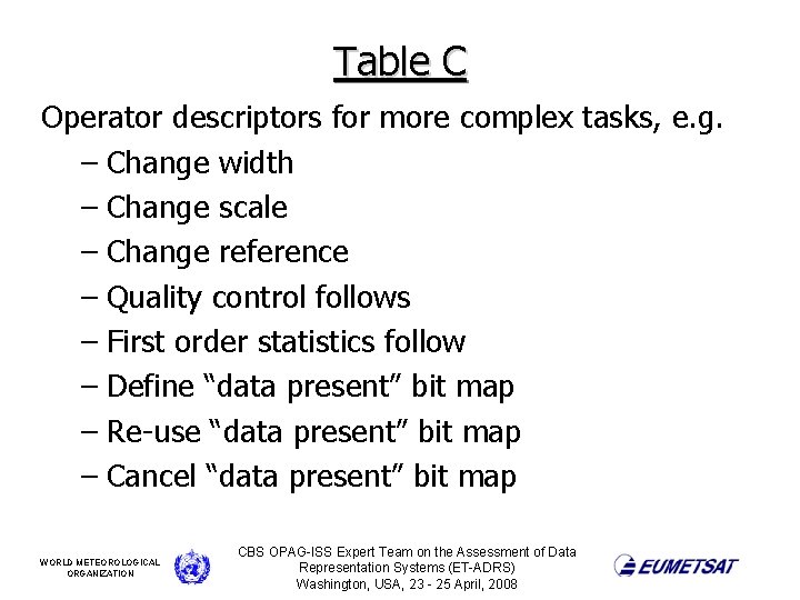 Table C Operator descriptors for more complex tasks, e. g. – Change width –