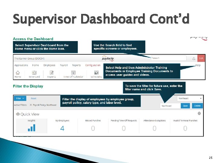 Supervisor Dashboard Cont’d 25 