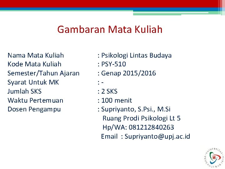 Gambaran Mata Kuliah Nama Mata Kuliah Kode Mata Kuliah Semester/Tahun Ajaran Syarat Untuk MK