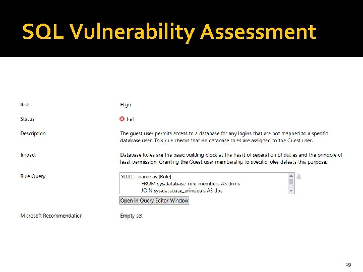 SQL Vulnerability Assessment 19 