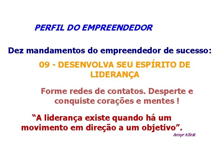  PERFIL DO EMPREENDEDOR Dez mandamentos do empreendedor de sucesso: 09 - DESENVOLVA SEU