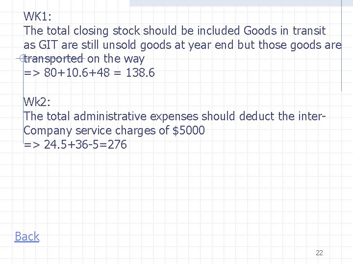 WK 1: The total closing stock should be included Goods in transit as GIT