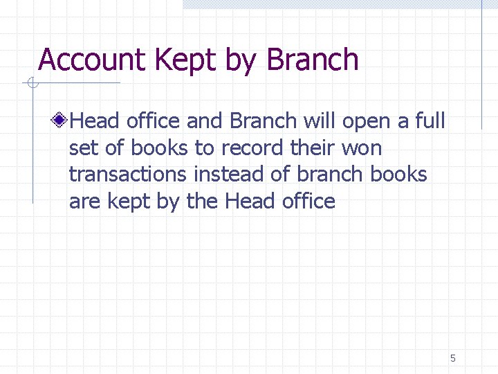 Account Kept by Branch Head office and Branch will open a full set of