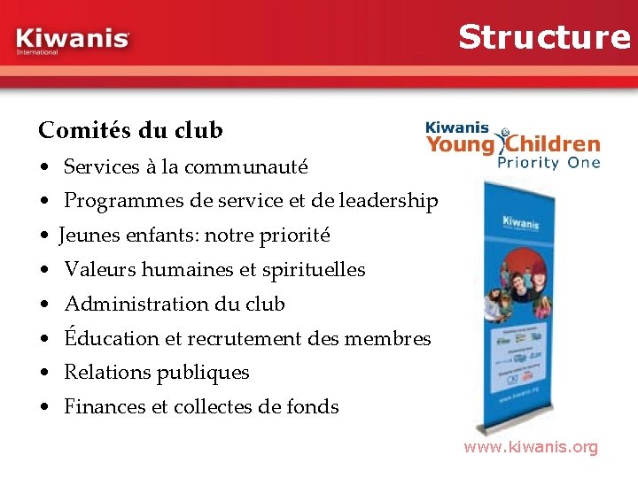 Structure Comités du club • Services à la communauté • Programmes de service et