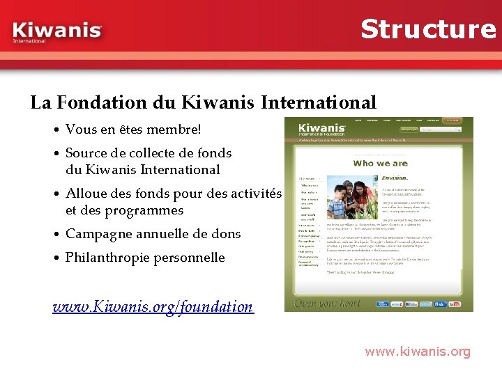 Structure La Fondation du Kiwanis International • Vous en êtes membre! • Source de