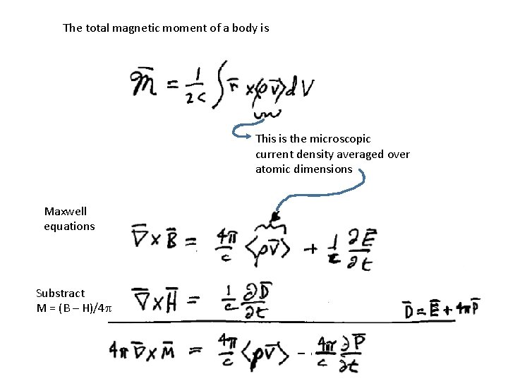 The total magnetic moment of a body is This is the microscopic current density