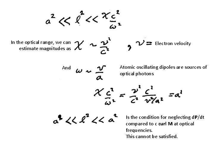 In the optical range, we can estimate magnitudes as And Electron velocity Atomic oscillating