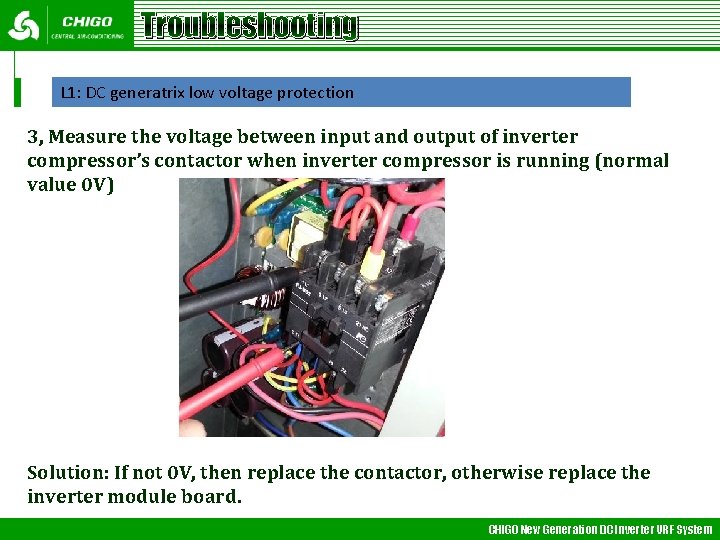 Troubleshooting L 1: DC generatrix low voltage protection 3, Measure the voltage between input