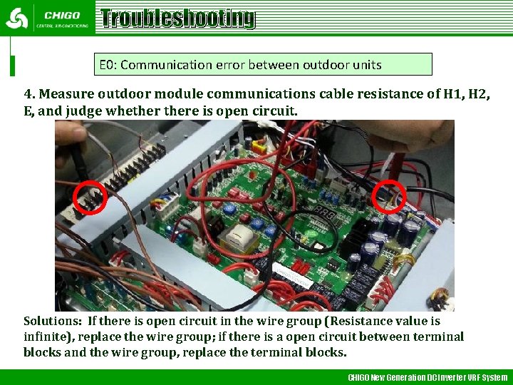 Troubleshooting E 0: Communication error between outdoor units 4. Measure outdoor module communications cable