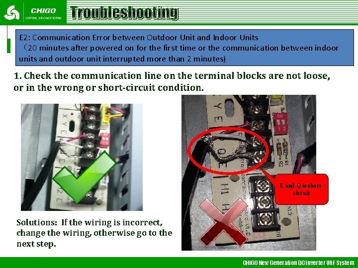 Troubleshooting E 2: Communication Error between Outdoor Unit and Indoor Units （20 minutes after