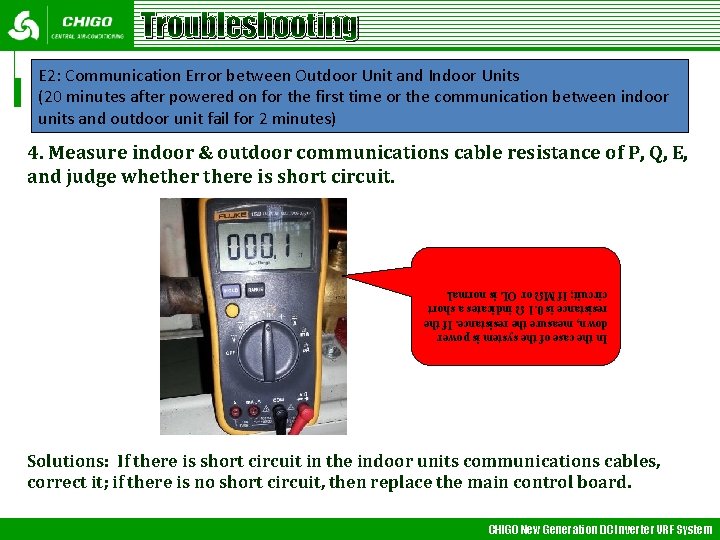 Troubleshooting E 2: Communication Error between Outdoor Unit and Indoor Units (20 minutes after