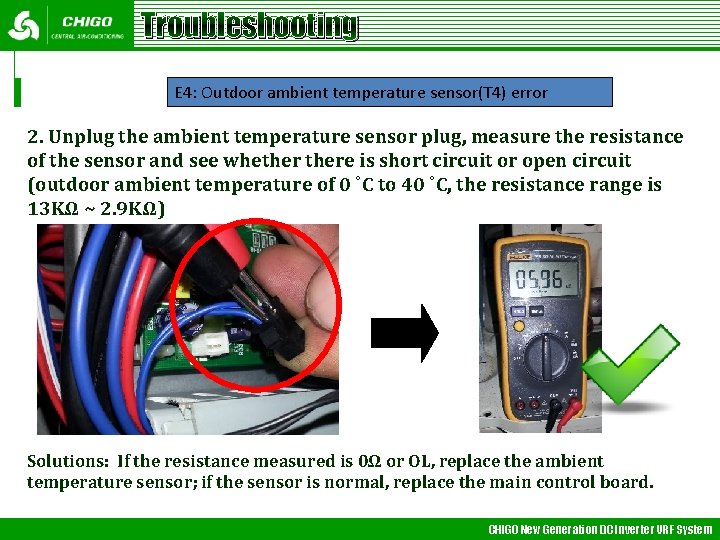 Troubleshooting E 4: Outdoor ambient temperature sensor(T 4) error 2. Unplug the ambient temperature
