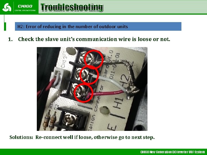 Troubleshooting H 2: Error of reducing in the number of outdoor units 1. Check