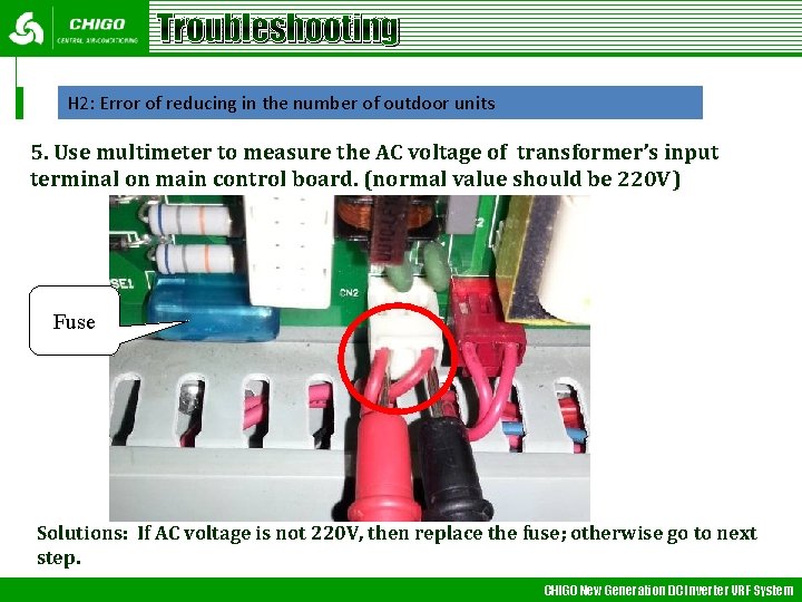 Troubleshooting H 2: Error of reducing in the number of outdoor units 5. Use