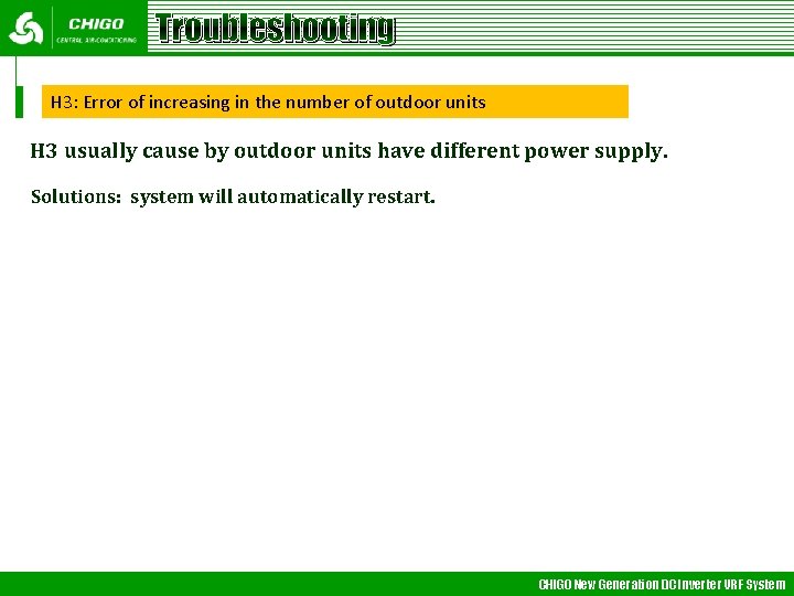 Troubleshooting H 3: Error of increasing in the number of outdoor units H 3