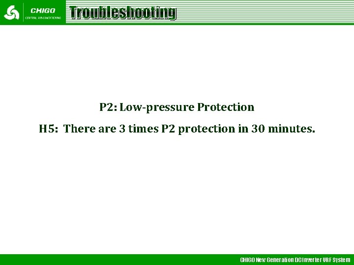 Troubleshooting P 2: Low-pressure Protection H 5: There are 3 times P 2 protection