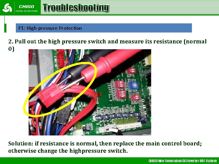 Troubleshooting P 1: High-pressure Protection 2. Pull out the high pressure switch and measure